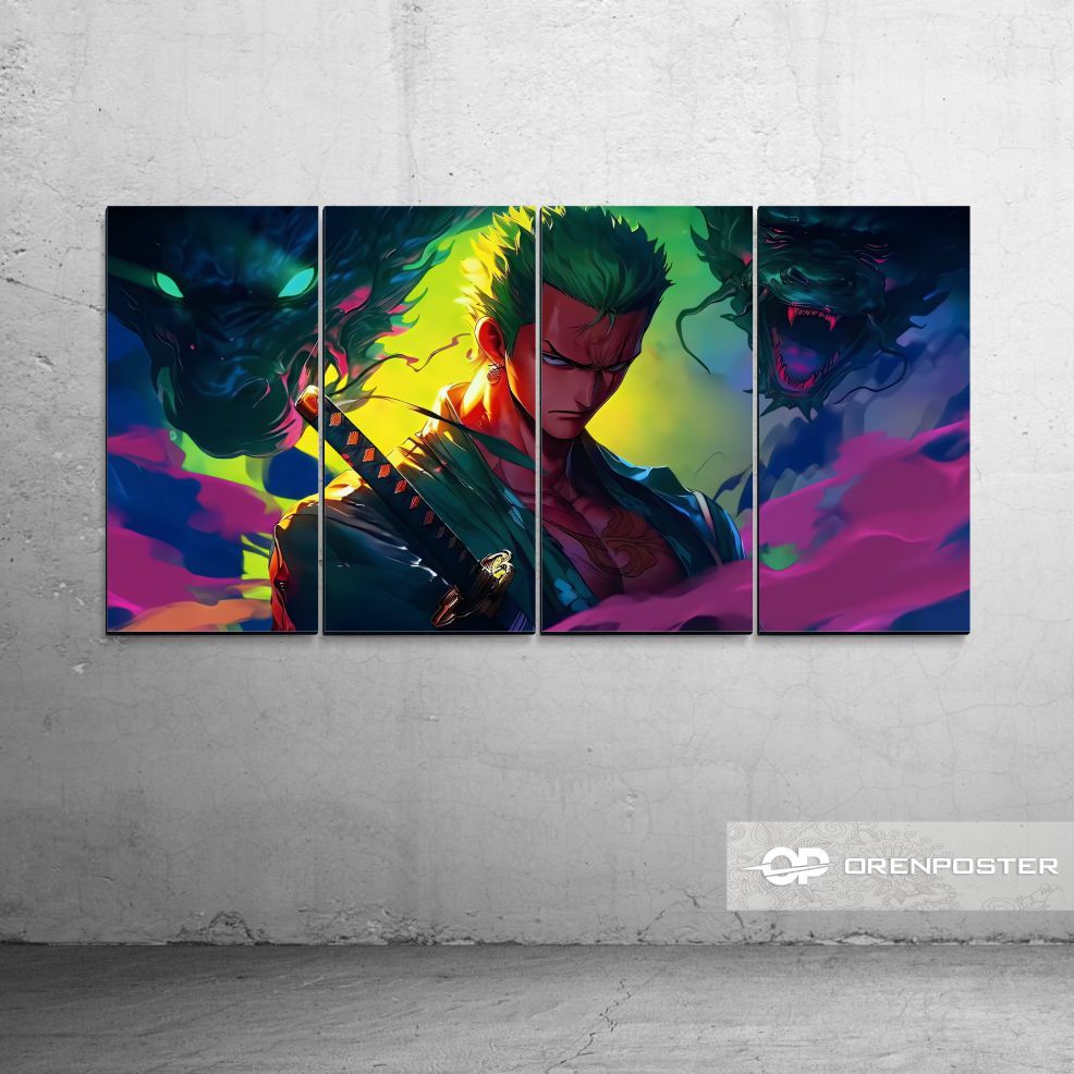 Poster bingkai kayu Anime One Piece Monkey D Luffy Hiasan dinding ONE PIECE GEAR Zoro Shusui Schwert