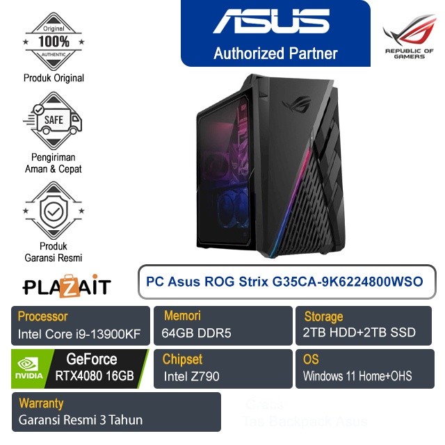 Asus PC ROG Strix G35CA-9K6224800WSO/Intel Core i9-13900KF/64GB/2TB HDD+2TB SSD/NVIDIA GeForce RTX40