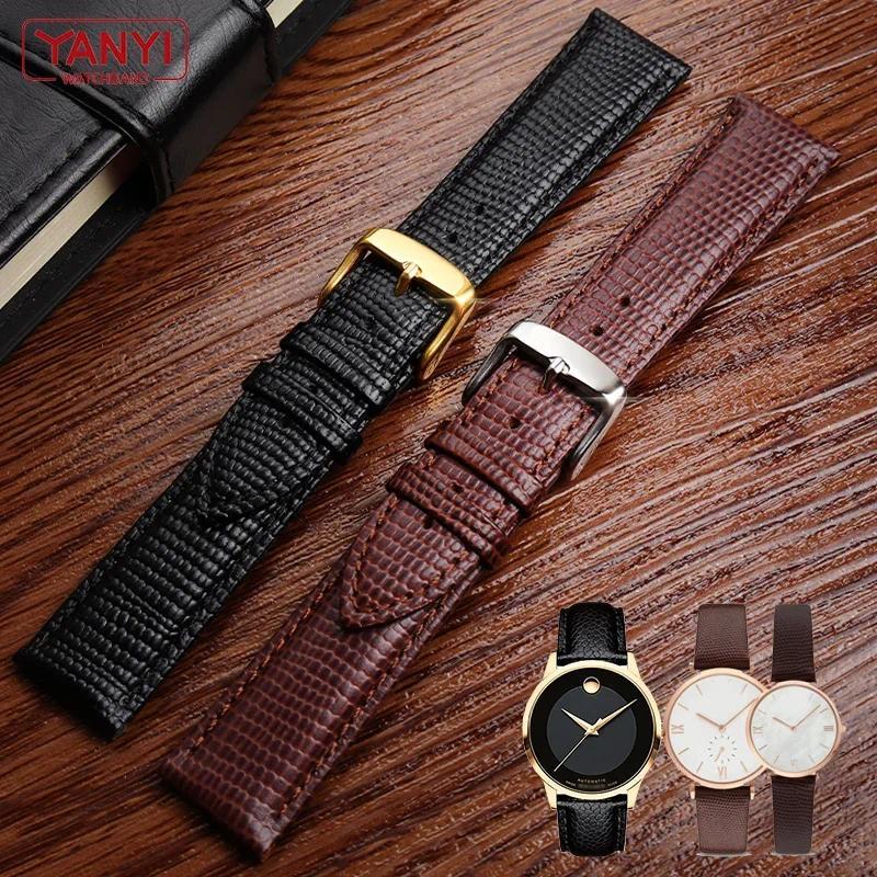 Tali jam tangan kulit asli motif kadal 15mm 20mm 21mm untuk strap Movado Seagull, gelang jam tangan 