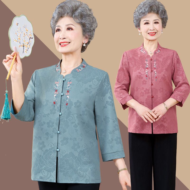 Dalam kemeja tua wanita gaya asing nenek musim semi dan musim panas tujuh perempat lengan Tang suit 