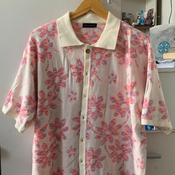 PRELOVE/PRELOVED-Noir Sur Blanc Flora Lounge Shirt Off-white / Candy Pink