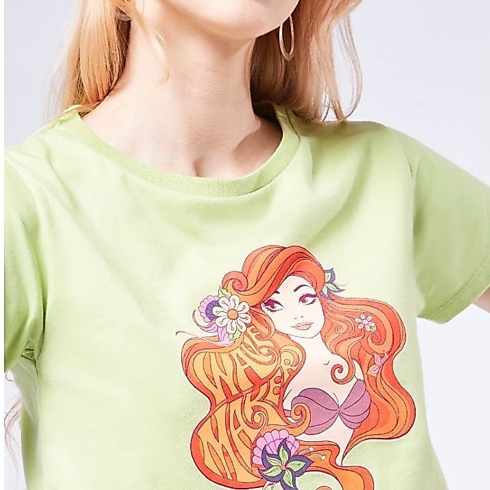 Crop top wanita colorbox disney Ariel hijau tosca katun