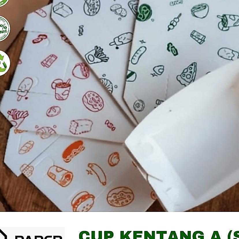 (100Pcs) Cup Kentang A (Small) Motif / Kotak Cup Kentang / Food Paper Tray / Kotak Toast / Kotak Sna