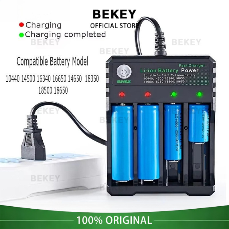 BEKEY Fast Charger Li-on charger 4 Slot USB Intelligent Battery Charger 18650 Li-ion Baterai AA / AA