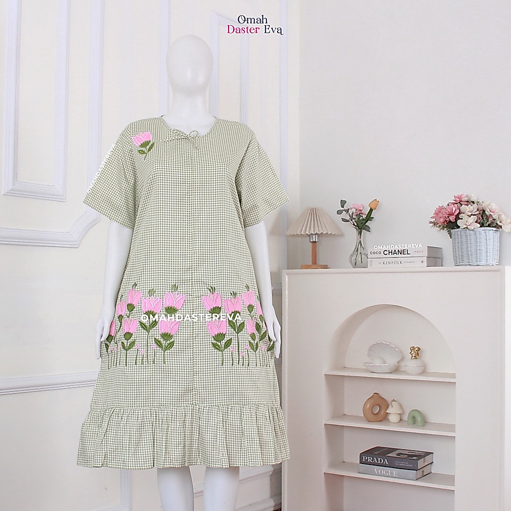 Omah Daster Eva | Daster Wanita Pendek Rumbai Bordir Cantik Malang Size L | Katun Jepang Premium |  