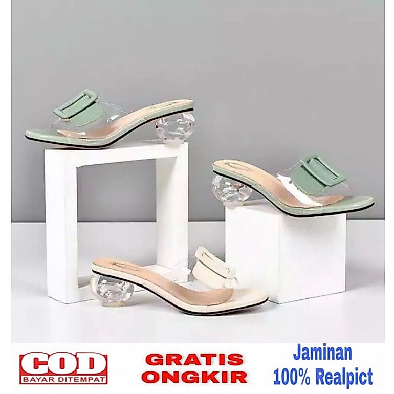 Sandal Hak Tahu Kaca/Hils Wanita Sepatu Hak Tali/Sandal Hak Murah/Hils