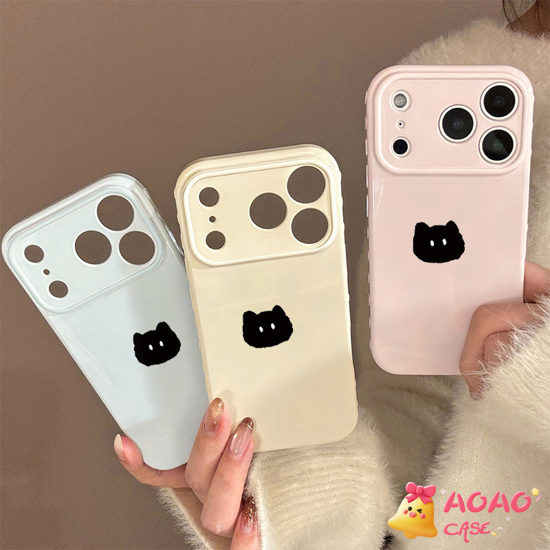 Case HP Untuk IPhone 13 17 11 15 12 16 14 Pro Max 15 16 14 Plus Kepala Kucing Hitam Minimalis Warna 