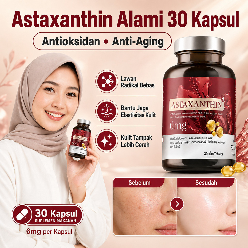 Suplemen Kapsul Astaxanthin 30 Kapsul | Alami | Kapsul Astaxanthin Alami Antioksidan | Suplemen Anti