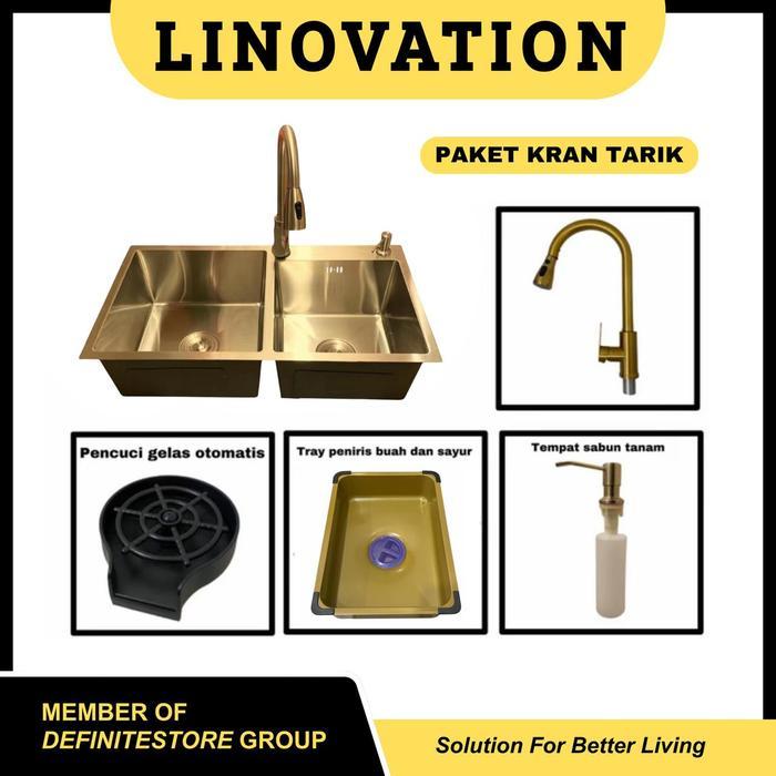 Kitchen Sink Wastafel Cuci Piring 2 Lubang Bak Cuci Piring Stainless Steel 8245 Hitam Anti Karat Ant