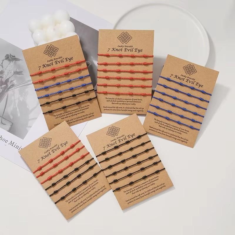 6Pcs/Set Gelang Buatan Tangan Untuk Wanita Pria 7 Simpul Tali Merah Kepang Gelang Keberuntungan Kesu