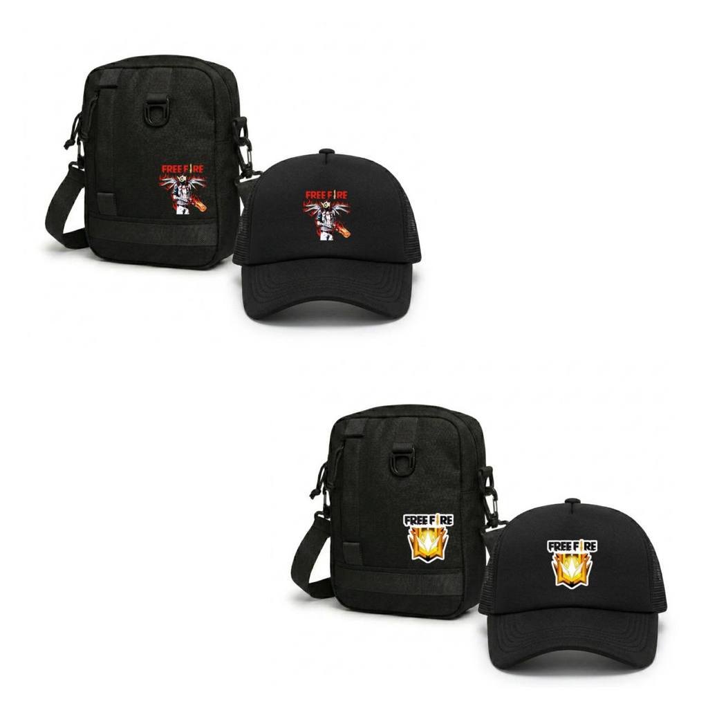 Brotherbag - Set 2 in 1 Bundling Tas Selempang Mini Gadget & Topi Jaring Anak Remaja Cowok Karakter 