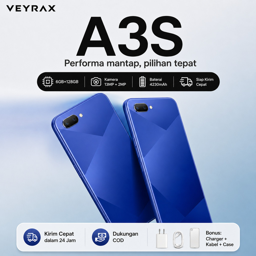 HP OP A3S RAM 6GB ROM 128GB 4G LTE Smartphone Second Mulus Baterai 4230mAh Garansi Toko 1 Tahun