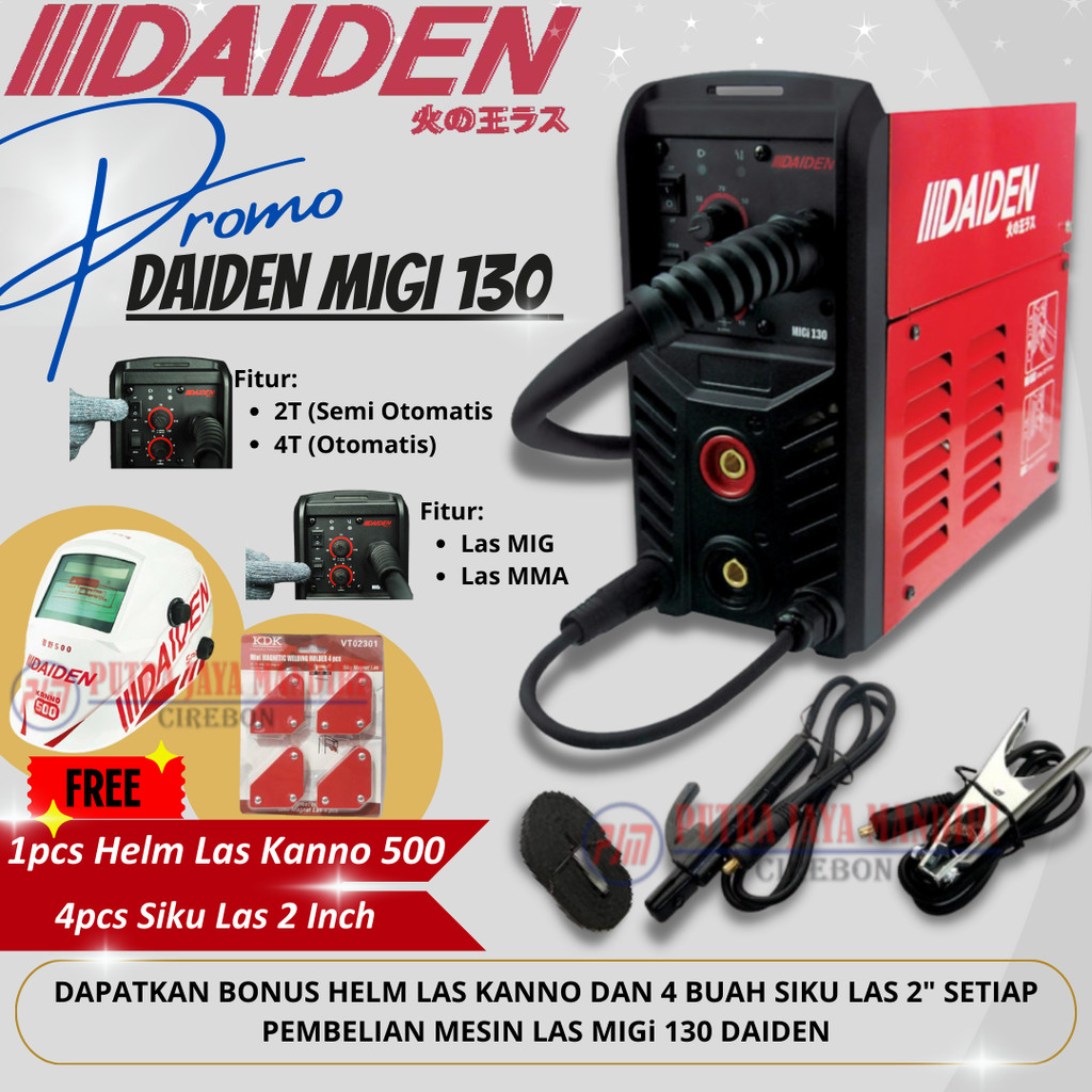 Daiden Mesin Las Listrik 2T 4T MIGi130 Tanpa Gas Welding Gasless / Trafo Las DAIDEN MIGi 130 CO2 MIG