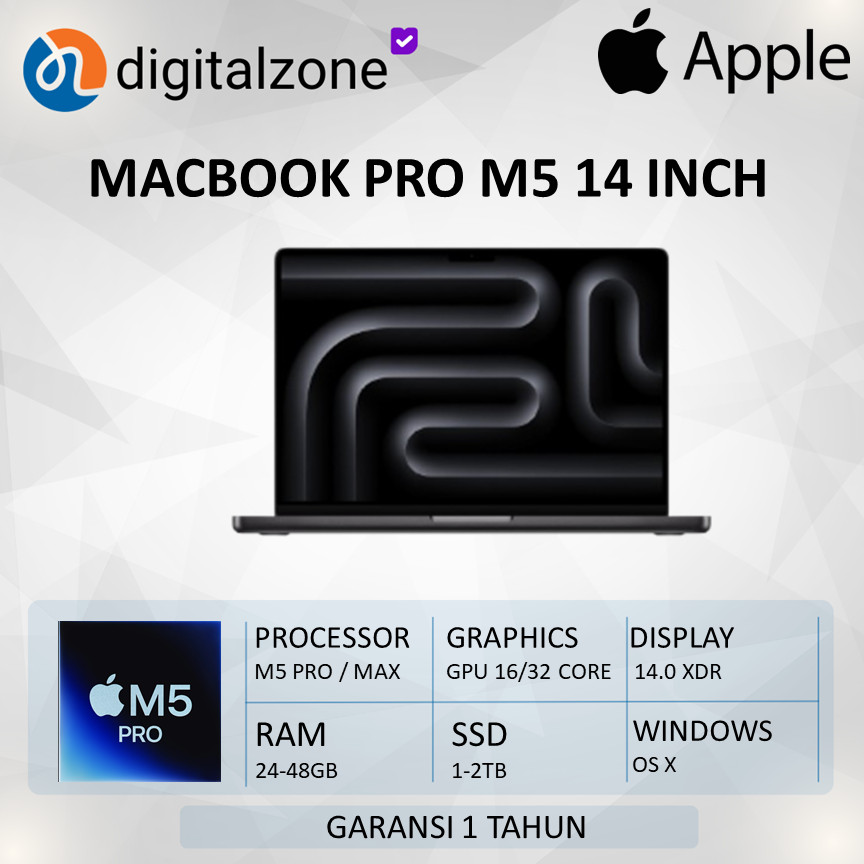 Apple Macbook Pro 14 M5 PRO M5 MAX 24-48GB 1-2TBSSD Garansi Inter Dan Resmi