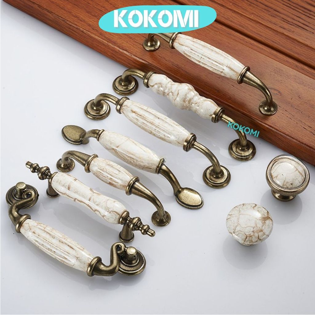 KOKOMI Handle Lemari Ceramic Agatha Vintage Pegangan Tarikan Laci Knob Tarikan Lemari Klasik Keramik