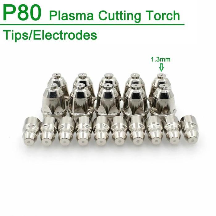 10 Set Nozzle Welding Tip Plasma P80 Nozzle dan Electrode Tip Welding Torch Kompatibel CUT 70 CUT 80