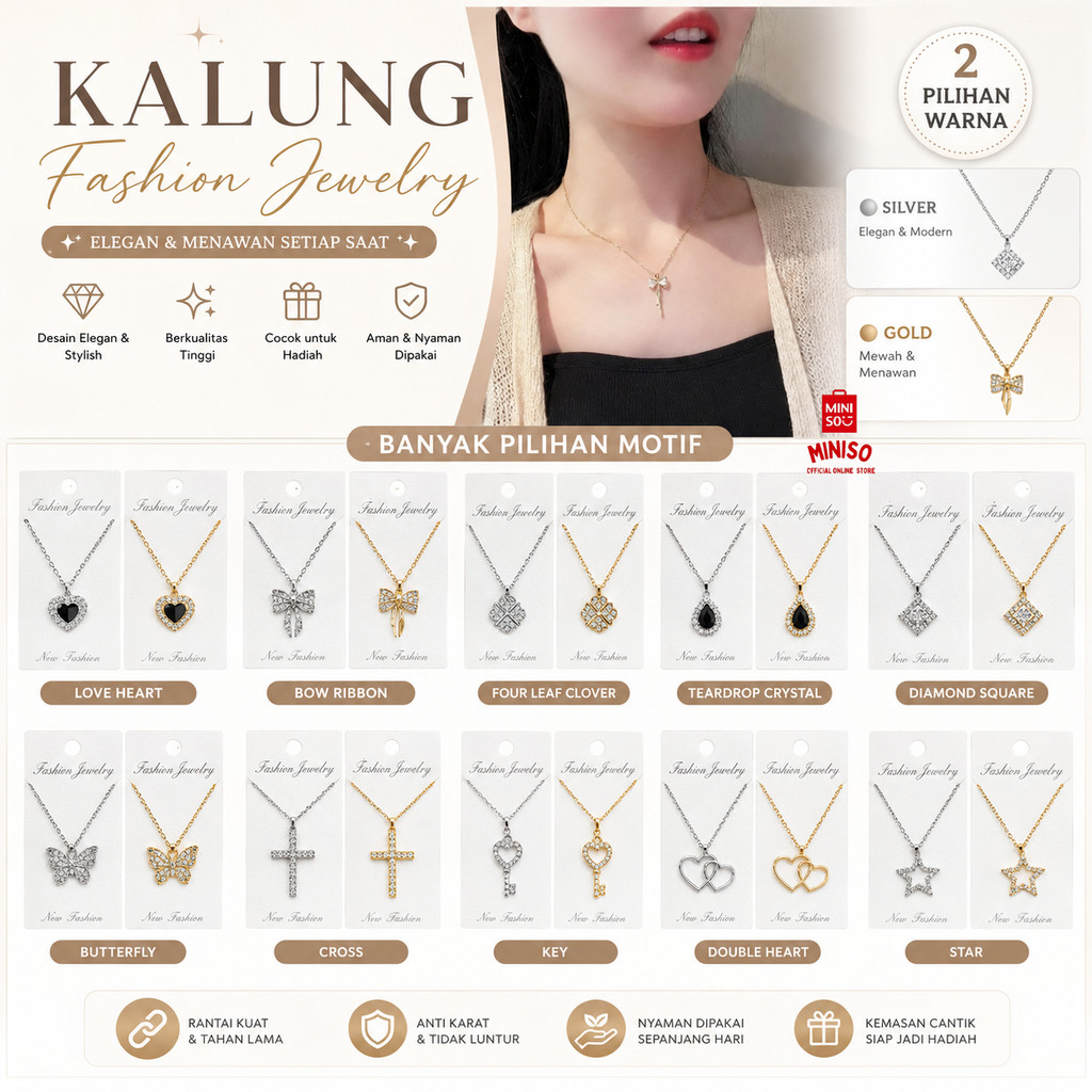 MINISO BALI | Kalung Wanita Simple Elegan Kalung Liontin Kalung Fashion Wanita Berkualitas Aksesoris