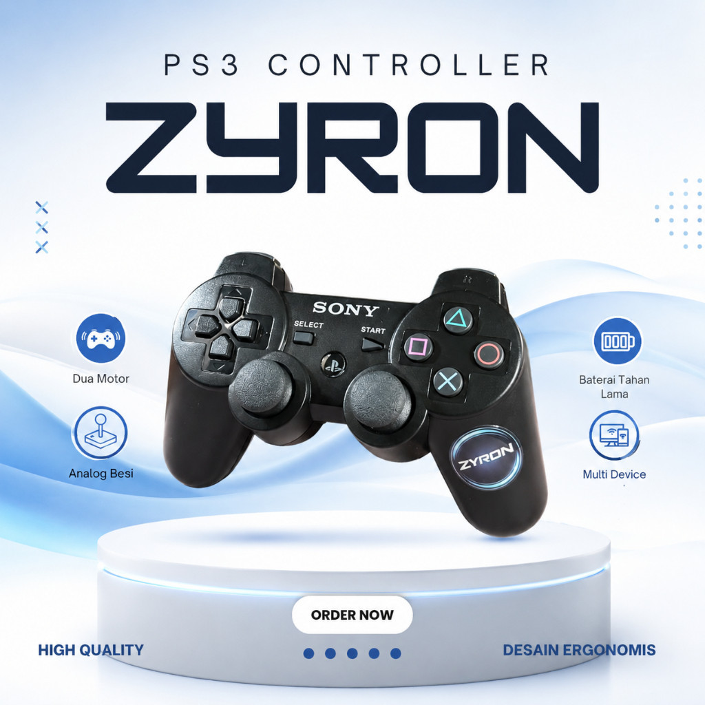 Zyron PS3 Controller, Dual Motor, Wireless, Analog Besi, Support PS3, Laptop / PC, HP / Mobile, Smar