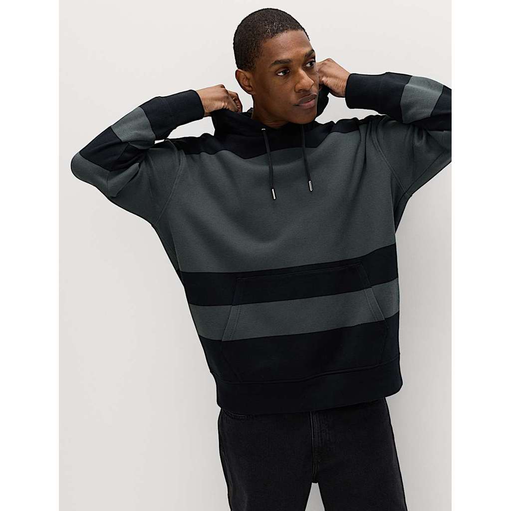M&S - Sweater Pria  - Pure Cotton Colour Block Hoodie