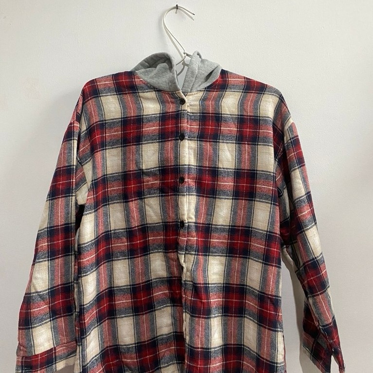 Jaket Hoodie Tartan Merah