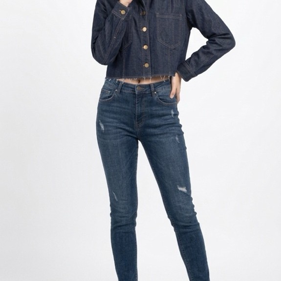 Kovadenim-Hera Crop Top Jeans Jacket wanita blue denim