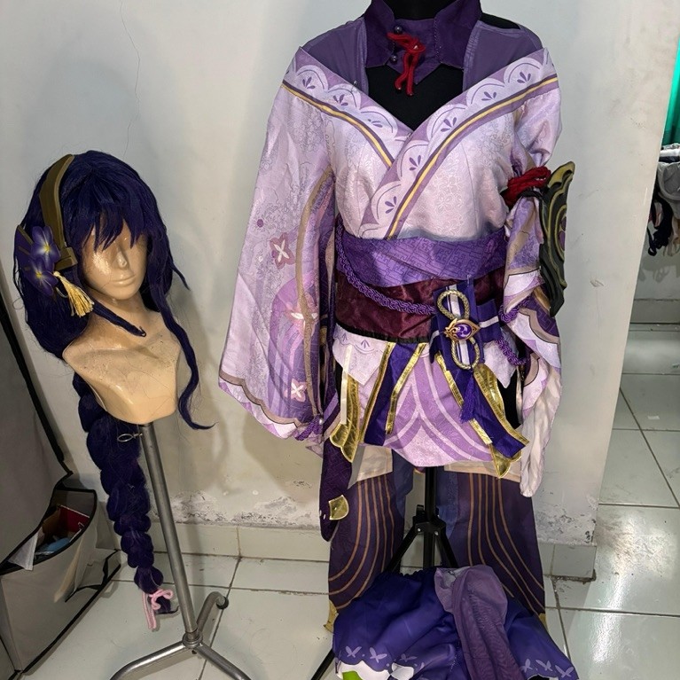 WTS Kostum Raiden Shogun HQ Genshin FuIIset (wig+kostum+heels)