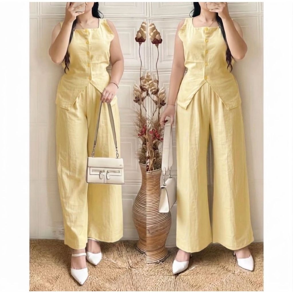 One set nania setelan wanita linen rami model slim fit daily