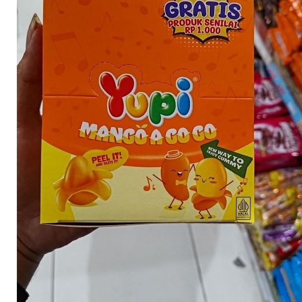 Yupi Mango A Go Go Permen Jelly Mangga Box 24 pcs | Gummy Kenyal Rasa Buah Segar Halal