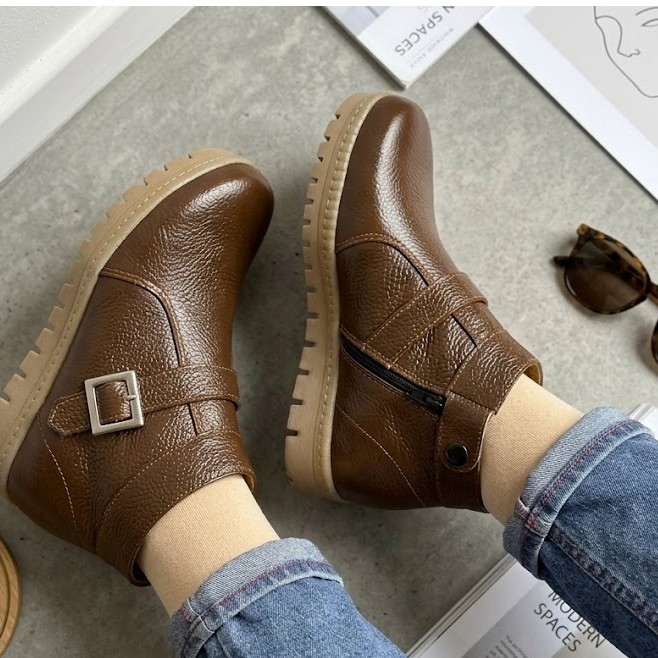 Cuero Nuha Boot Wanita Kulit Sapi Asli 100% Sepatu Boot Flat Premium Nyaman Anti Licin