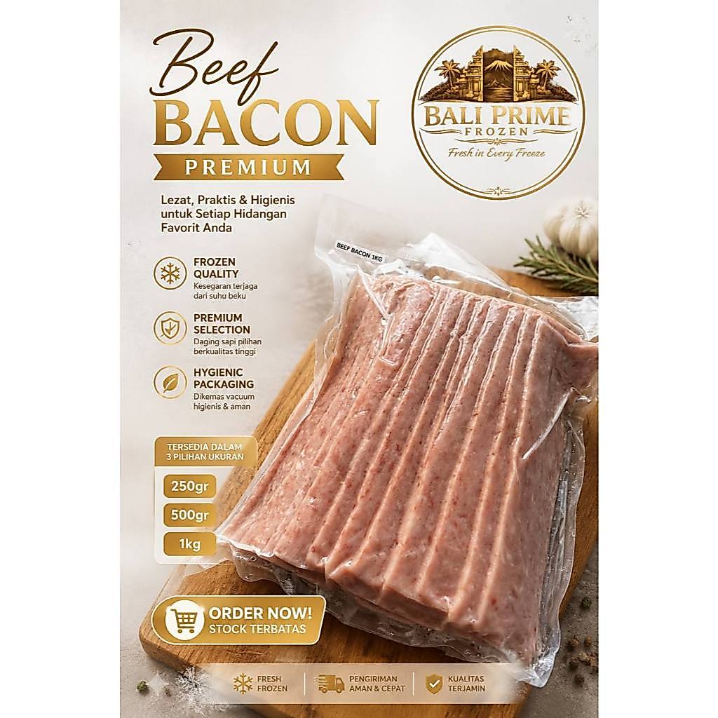 Smoked Beef Bacon Premium Frozen 100GR, 250GR, 500GR & 1KG | Bacon Sapi