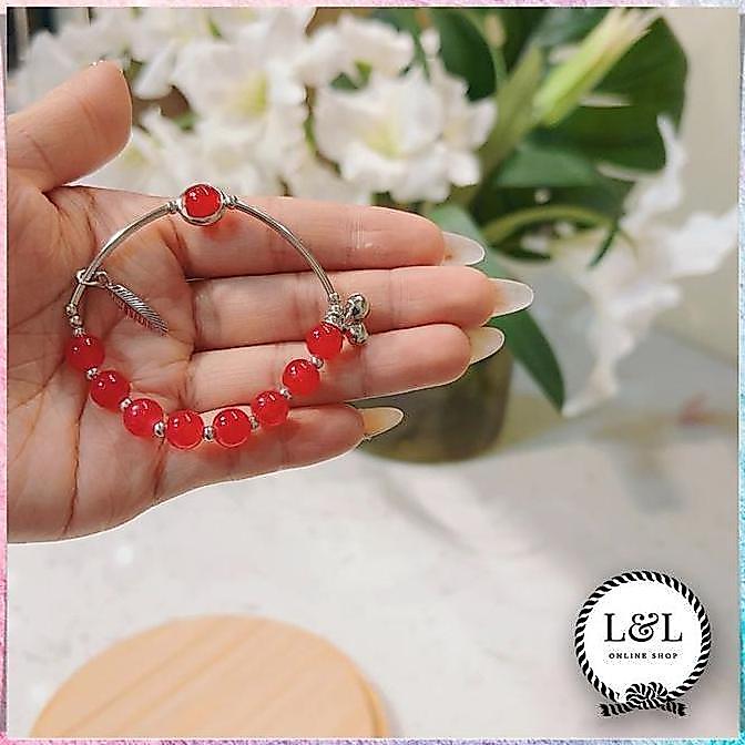 HAZORUN Gelang Kristal Merah Mewah Elegan Aksesoris Wanita Gelang Fashion Kristal Merah Silver Fashi