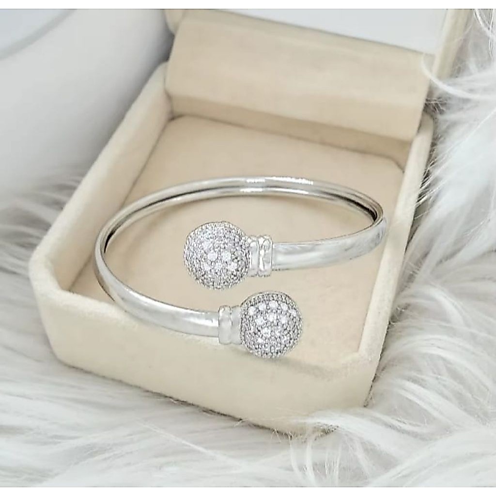 gelang bola permata silver titanium