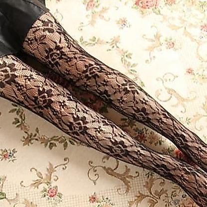 PH-24 sexy flower stocking pantyhose motif bunga renda hitam lolita murah