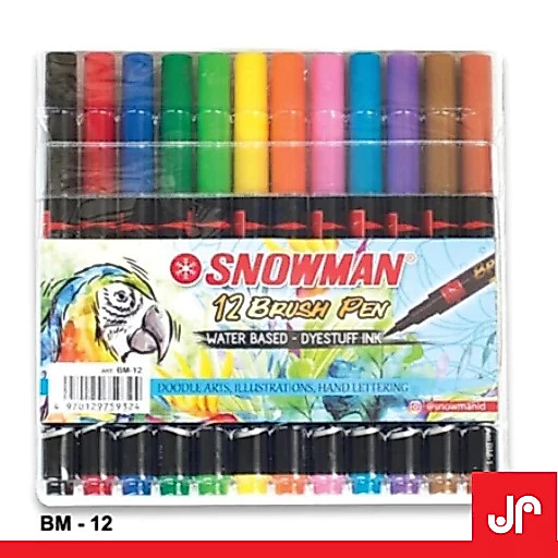 SNOWMAN BRUSH PEN 12 WARNA / BRUSH PEN SET 12 COLOR / SPIDOL BRUSH SNOWMAN