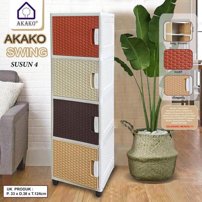 AKAKO - LEMARI PAKAIAN MINIMALIS SWING 4 SUSUN LEMARI PLASTIK LEMARI BAJU LEMARI ROTAN - Akako Color