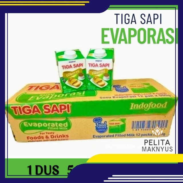 Susu Evaporasi Tiga Sapi 1 Dus / 1 Karton 500gr X 12pcs harga 1 dus