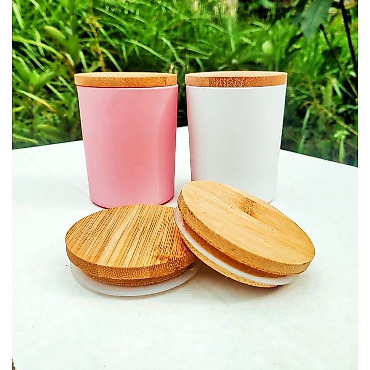 CANDLE GLASS MATTE WOODEN LID JAR KACA LILIN TUTUP KAYU 200ML
