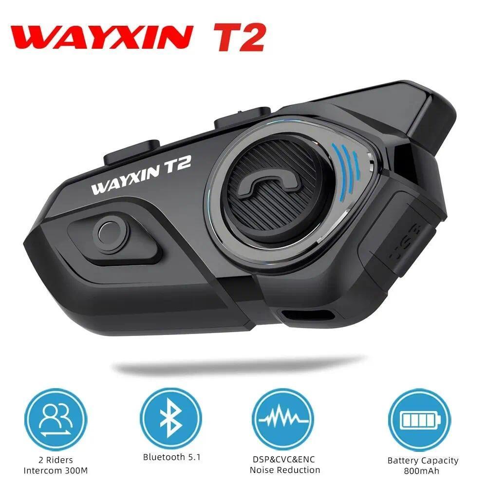 Headset Helm WAYXIN T2 Interkom Bluetooth Motor Untuk 2 Pengendara 300M Intercomunicador Moto Interp