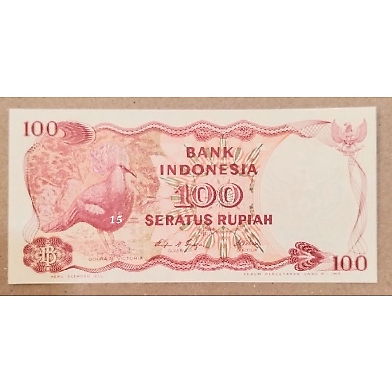 duit kertas kuno asli indonesia 100 rupiah burung dara tahun 1984 kondisi gress bagus aunc matauang 