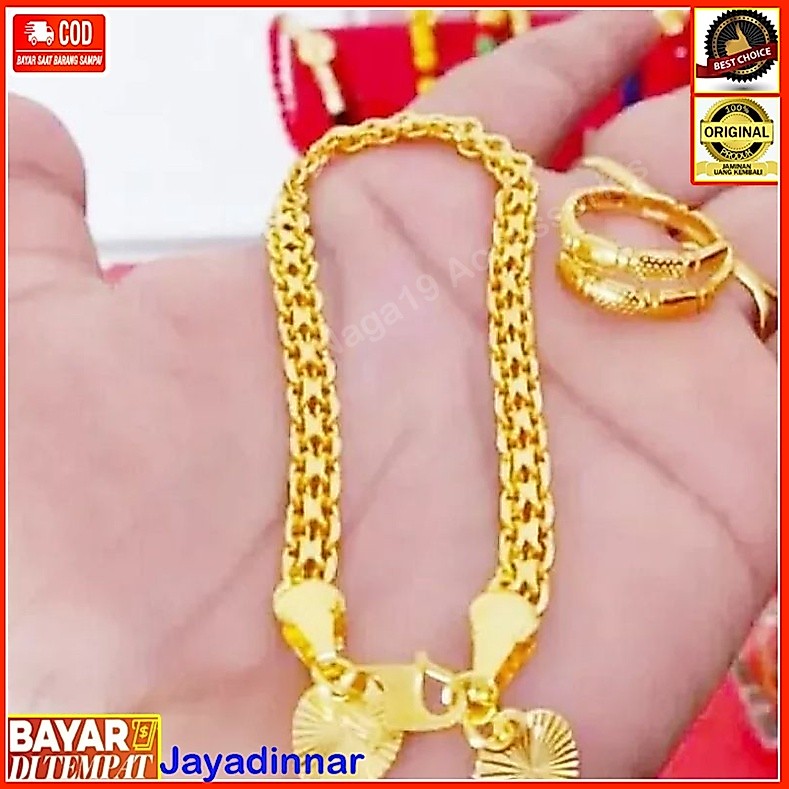 gelang rantai double titanium gold anti karat free cincin ular - aksesoris perempuan elegan mewah te