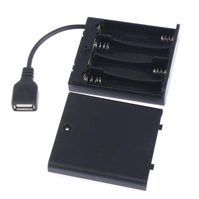 4 X Kotak Baterai AA USB Untuk Lampu Strip LED 5V Catu Daya Mini USB