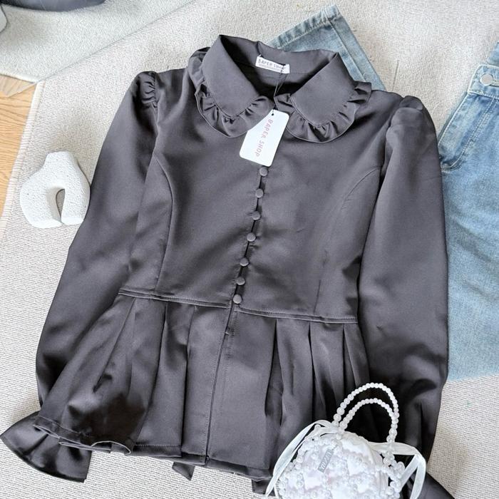 Malverin Blouse | Korean Blouse Wanita - BLACK