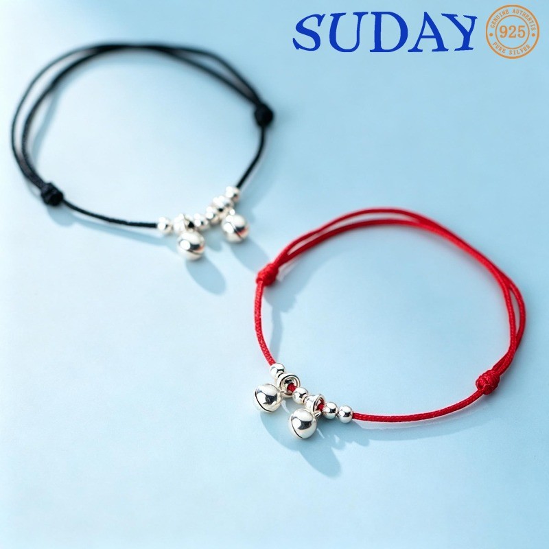 SUDAY Gelang Kaki Pasangan Tali Kepang Untuk Pria Dan Wanita Gelang Kaki Tali Merah Lonceng Model Se