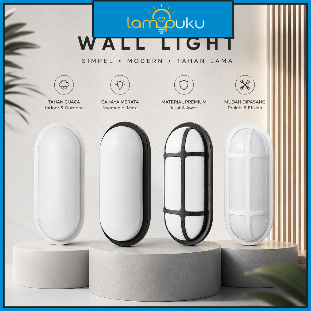 Lampu Dinding Tempel Outdoor LED Lampu Dinding Tempel Oval