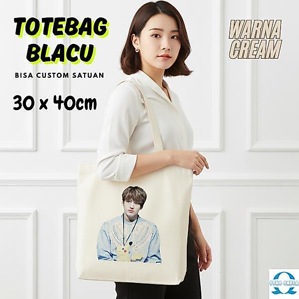 Tas Totebag Blacu Cream 30x40 Custom Anime Kpop BTS Art untuk Souvenir Acara Gathering Komunitas | V