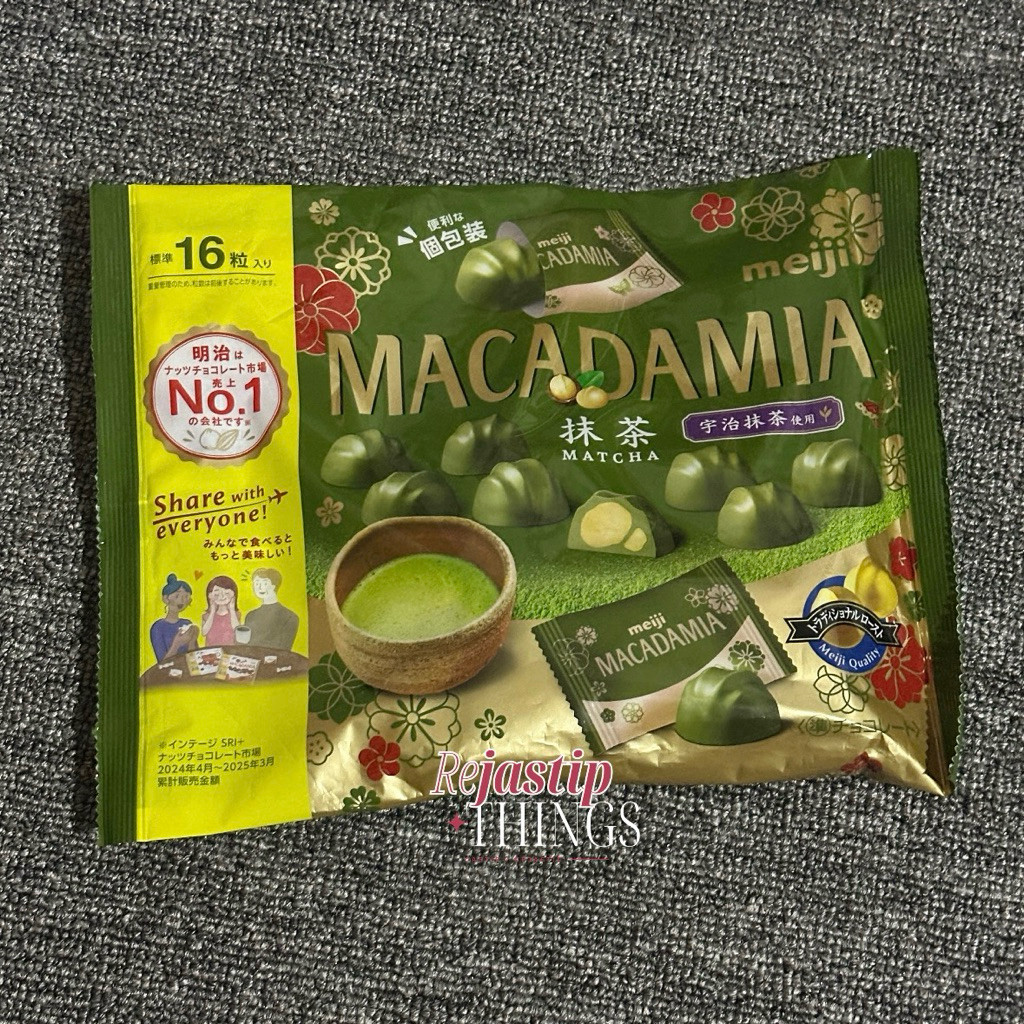 Melt|| [READY] Meiji Macadamia Matcha Sharing Pack 112g | Snack Coklat Original Japan Jepang