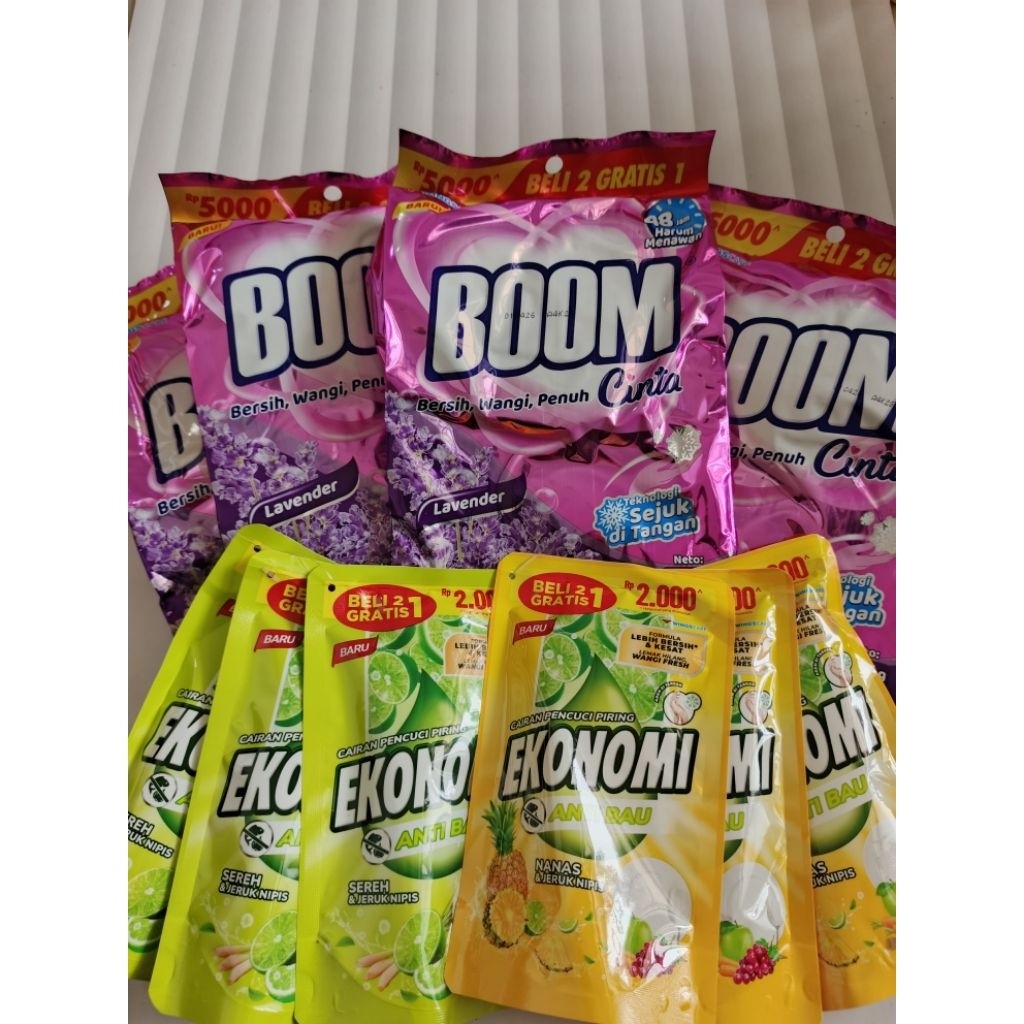 4 Deterjen Boom 5000 dan 6 Sabun Cuci Piring Ekonomi 2000 (Varian RANDOM)