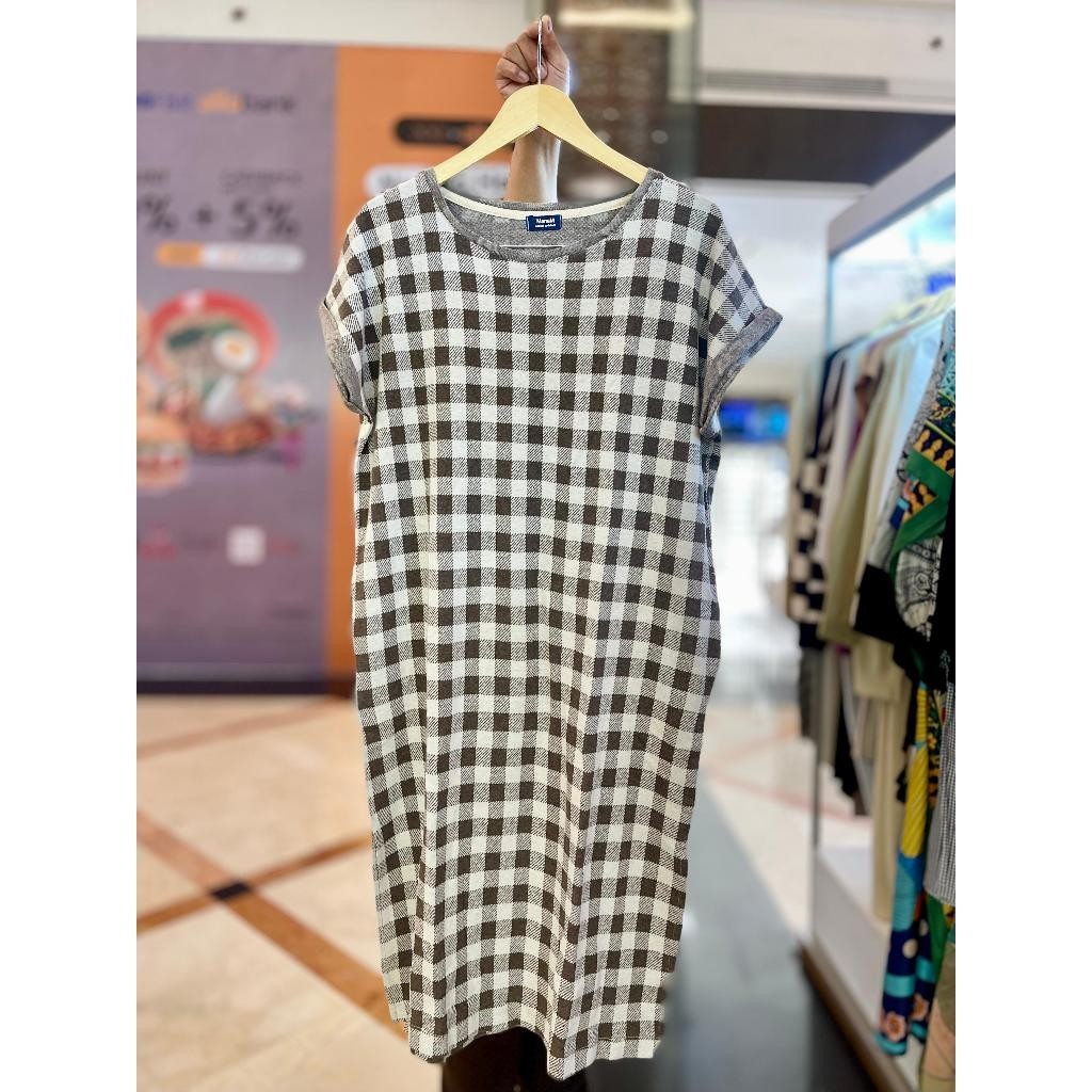 Tunik Yolan Fashion Muslim Wanita - Imani Butik Tunik Model Motif Kotak Bahan Katun Lengan Pendek