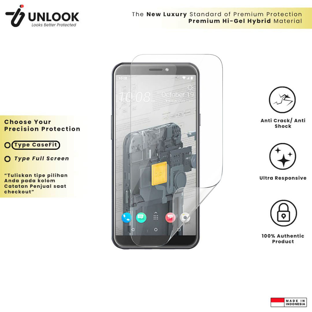 UNLOOK Hi-GEL HYBRID Hydrogel+ Hydro Film for HTC Exodus 1s,  1, EVO 3D, DROID DNA, Desire X, Desire