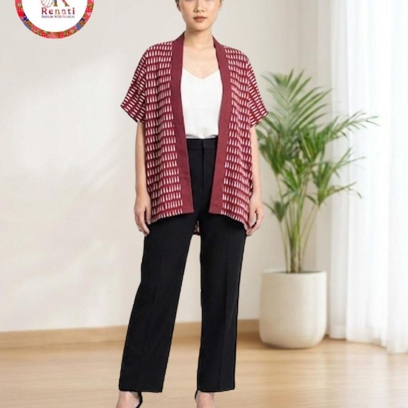 Outer Merah Putih, Atasan Batik Perca Wanita Elegan - Model Batik Modern